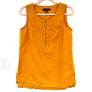 Ellen Tracy Women’s Sz M 100% Linen Sleeveless Tunic in Golden Yellow Hi Low Hem